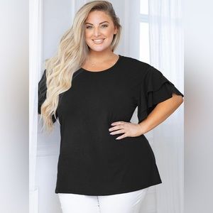 SHOWMALL Women’s Plus Size Double Ruffle Short Sleeve Tunic Shirt